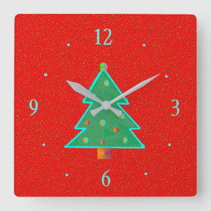 Red with Aqua Green Tree > Christmas Clocks