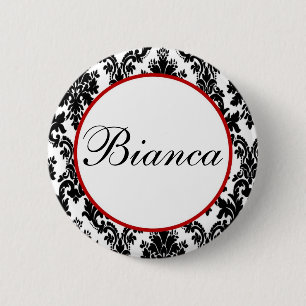Red with Black and White Damask - Bridal Party  6 Cm Round Badge