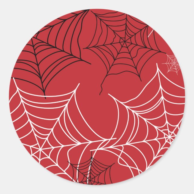 Red with Black & White Spiderwebs Halloween Classic Round Sticker (Front)