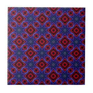 Red With Blue Stars Ceramic Tile