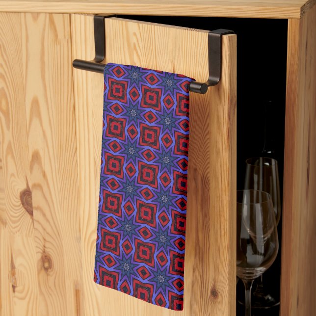 Red With Blue Stars Tea Towel (Thirds Fold)