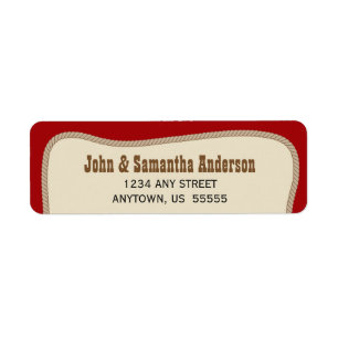 Red with Brown Rope Western Cowboy Return Address Label