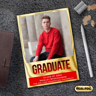 Red with Foil Block Lettering Photo Graduation