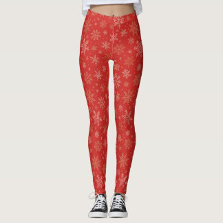 Red with Gold Snowflakes Leggings