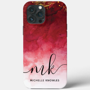 Red with Gold Splash Personalised Monogram iPhone 13 Pro Max Case