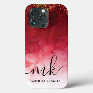 Red with Gold Splash Personalised Monogram iPhone 13 Pro Case