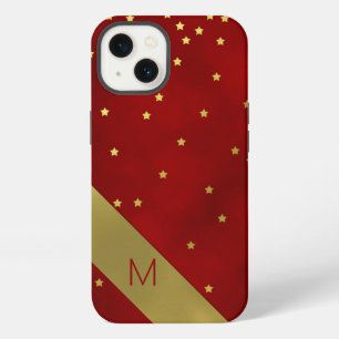 Red With Gold Stars Monogrammed iPhone 13 Case
