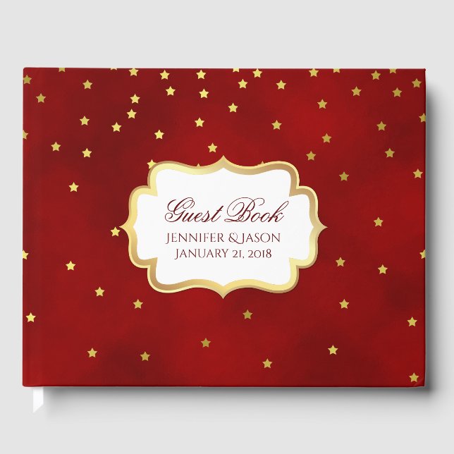 Red with Gold Stars Wedding Guest Book (Front)
