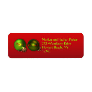 Red with Green Ornaments Christmas Address Labels