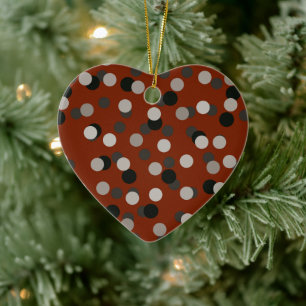 red with grey white and black dots ceramic ornament