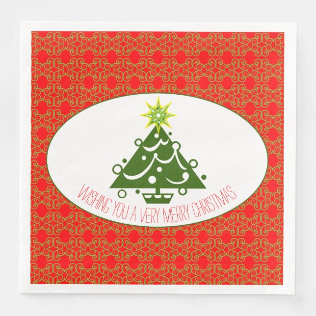 Red With Holiday Pattern Napkin (Front)