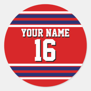 Red with Navy White Stripes Team Jersey Classic Round Sticker