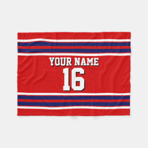 Red with Navy White Stripes Team Jersey Fleece Blanket