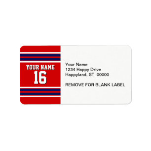 Red with Navy White Stripes Team Jersey Label
