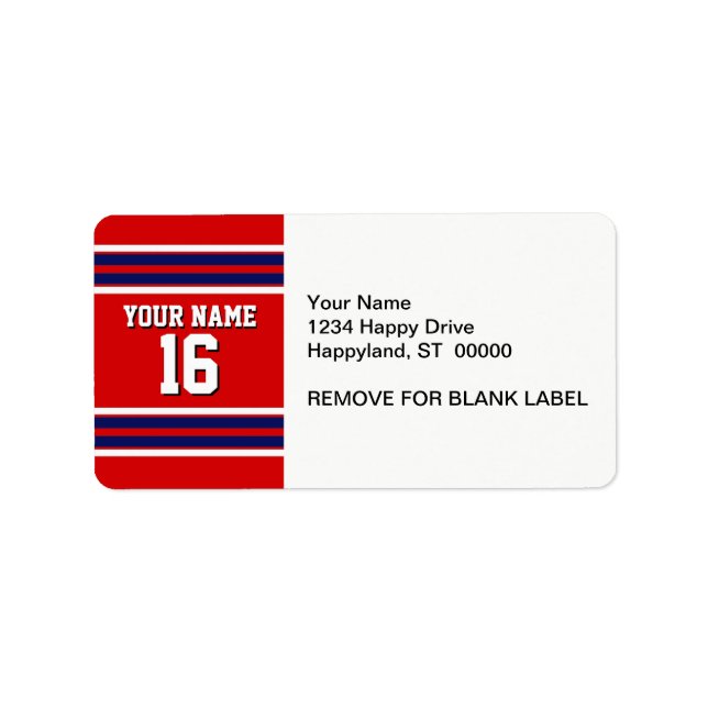 Red with Navy White Stripes Team Jersey Label (Front)