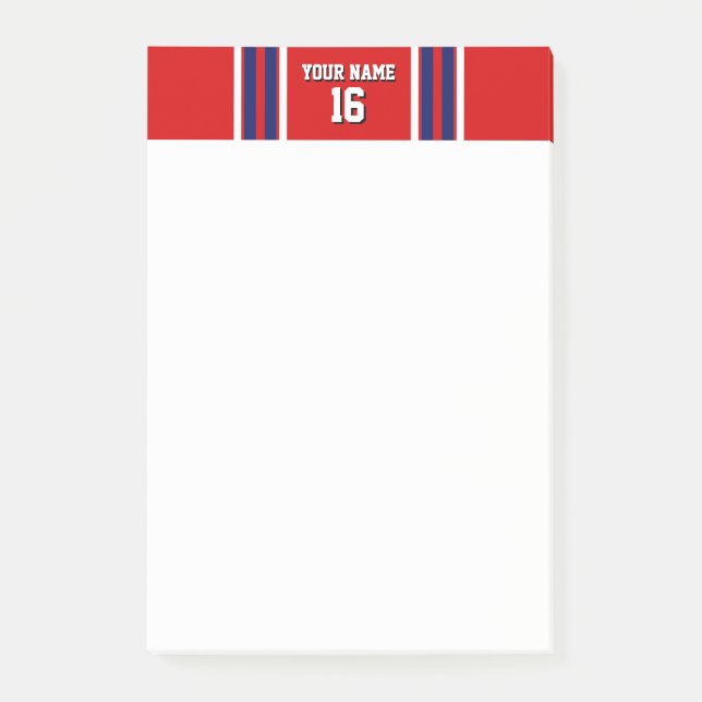 Red with Navy White Stripes Team Jersey Post-it Notes (Front)
