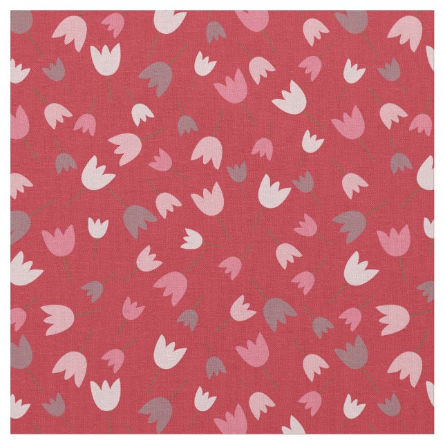 Red with pink tulip pattern collection fabric (Close Up)