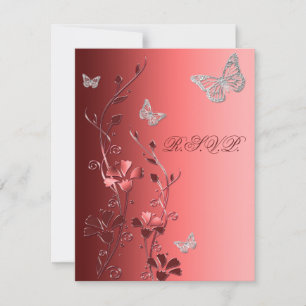 Red with Silver Butterflies Reply Card