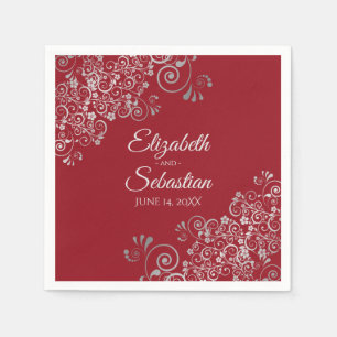 Red with Silver Frills Elegant Wedding Napkin