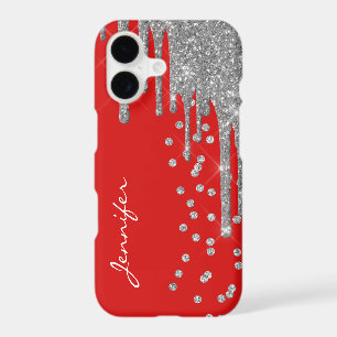 Red with Silver Glitter Drips iPhone 8 Case
