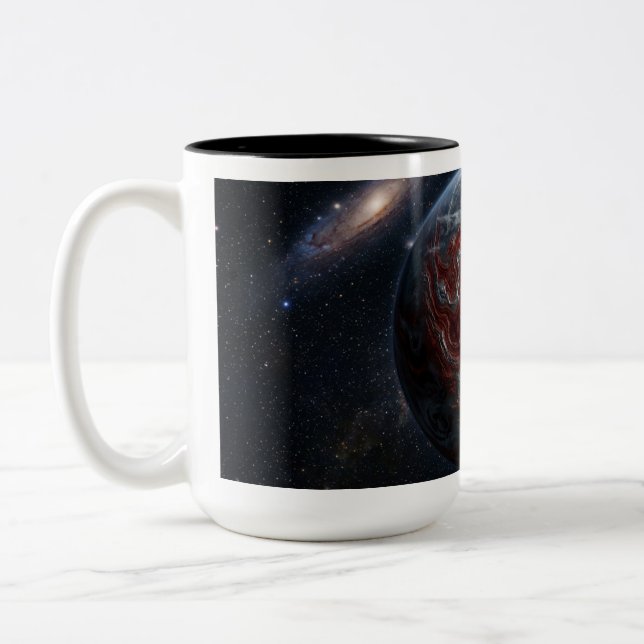 Red With Silver Planet Two-Tone Coffee Mug (Left)