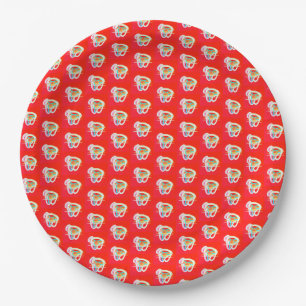 Red with small art designs on it      paper plate