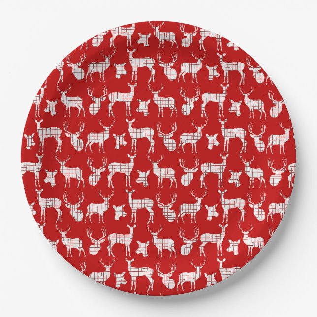Red With White Deer Paper Plates (Front)