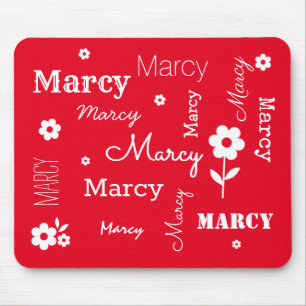 Red with White Flowers, Customized Mouse Pad