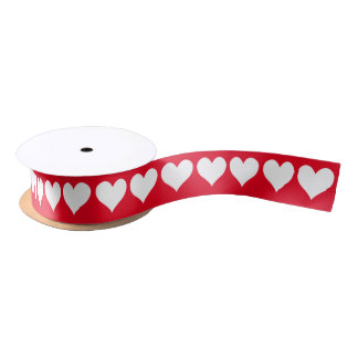 Red with White Hearts Satin Ribbon
