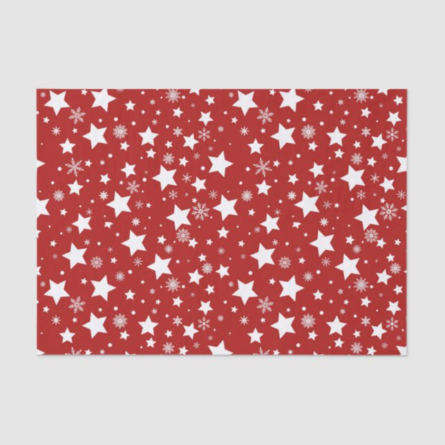 RED WITH WHITE HOLIDAY STARS TISSUE PAPER (Front)