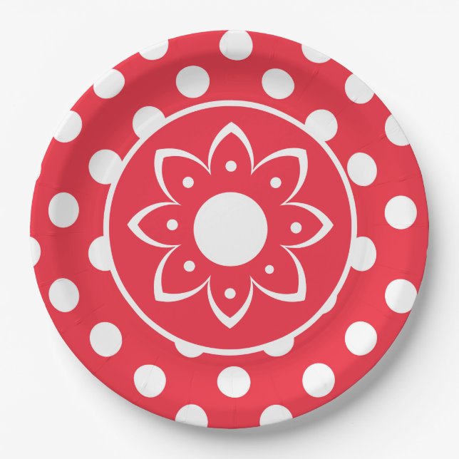 Red With White Polk Dots Paper Plate (Front)