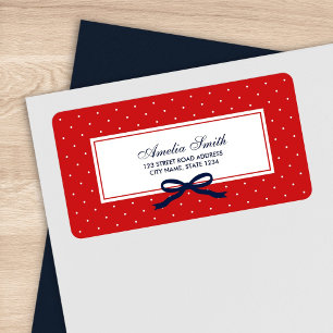 Red with White Polka Dot and Blue Ribbon Address Label
