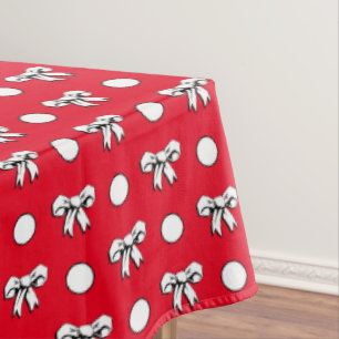 Red with White Polka Dots and Cartoon Bows Tablecloth