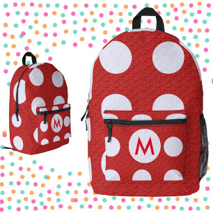 Red with White Polka Dots Monogrammed  Printed Backpack