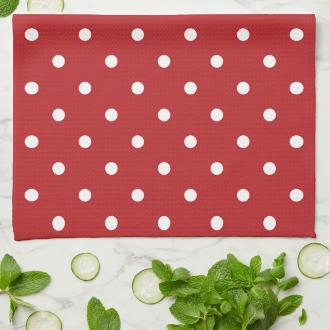 Red with White Polka Dots Tea Towel (Folded)