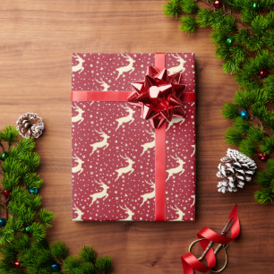 Red with White Reindeer & Stars Christmas Wrapping Paper