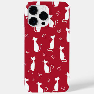 RED WITH WHITE SITTING CAT PATTERN Case-Mate iPhone 14 PRO MAX CASE