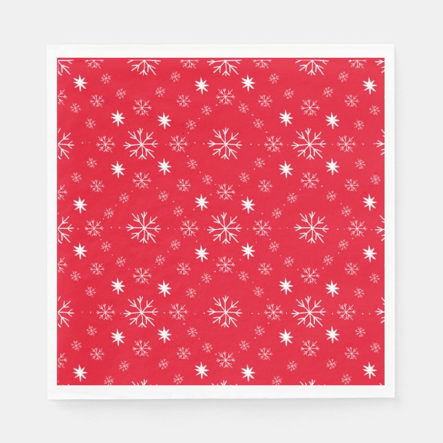 Red With White Snowflakes Paper Plate Napkin (Front)