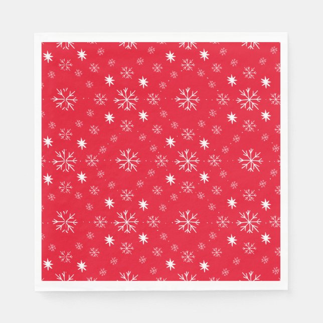 Red With White Snowflakes Paper Plate Napkin (Front)