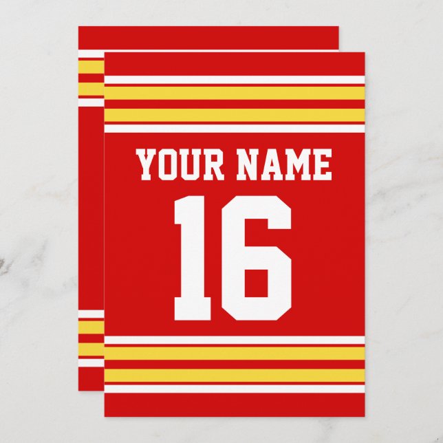 Red with Yellow White Stripes Team Jersey Invitation (Front/Back)