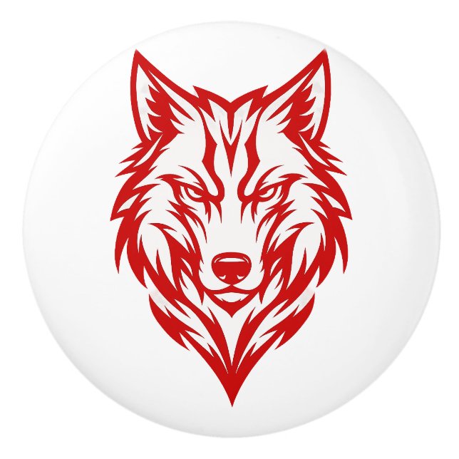 Red Wolf Ceramic Knob (Front)