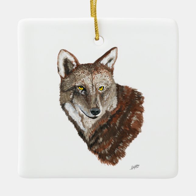 Red Wolf Ceramic Ornament (Front)