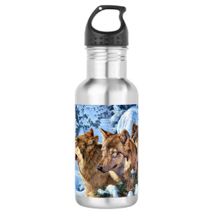 Red wolves painting 532 ml water bottle