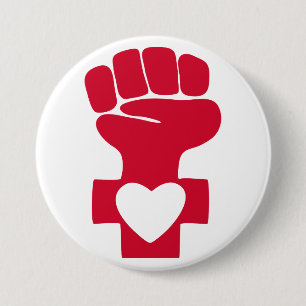 Red Woman Power with Heart Symbol 7.5 Cm Round Badge