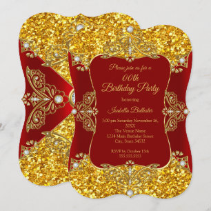 Red Women Birthday Party Gold Glitter Diamond Invitation