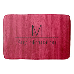 Red Wood Grain Texture Monogram Bath Mat