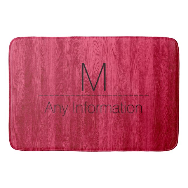 Red Wood Grain Texture Monogram Bath Mat (Front)