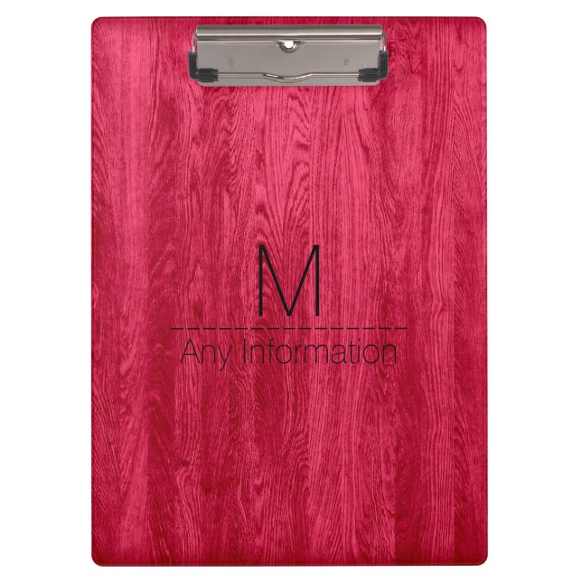 Red Wood Grain Texture Monogram Clipboard (Front)