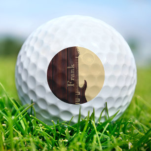 Red Wood & Tan Brown Colour Block Name Guitar Golf Balls