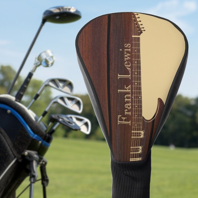 Red Wood & Tan Brown Colour Block Name Guitar Golf Head Cover (Red Wood & Tan Brown Color Block Name Guitar Golf Head Cover)
